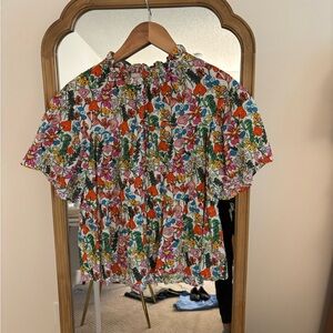 CROSBY by Mollie Burch Red and Blue Flutter Sleeve Blouse